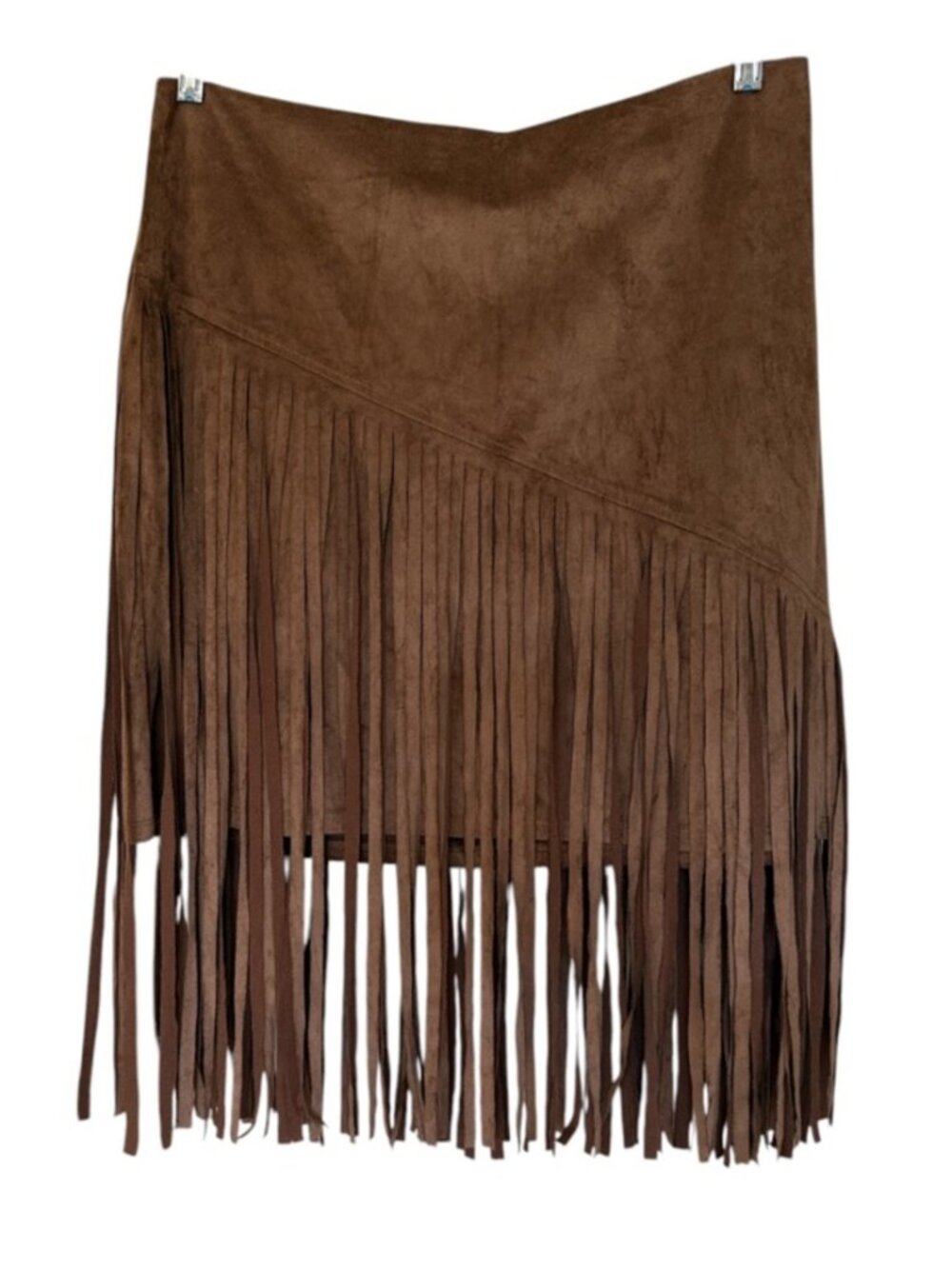 Faux suede fringe skirt